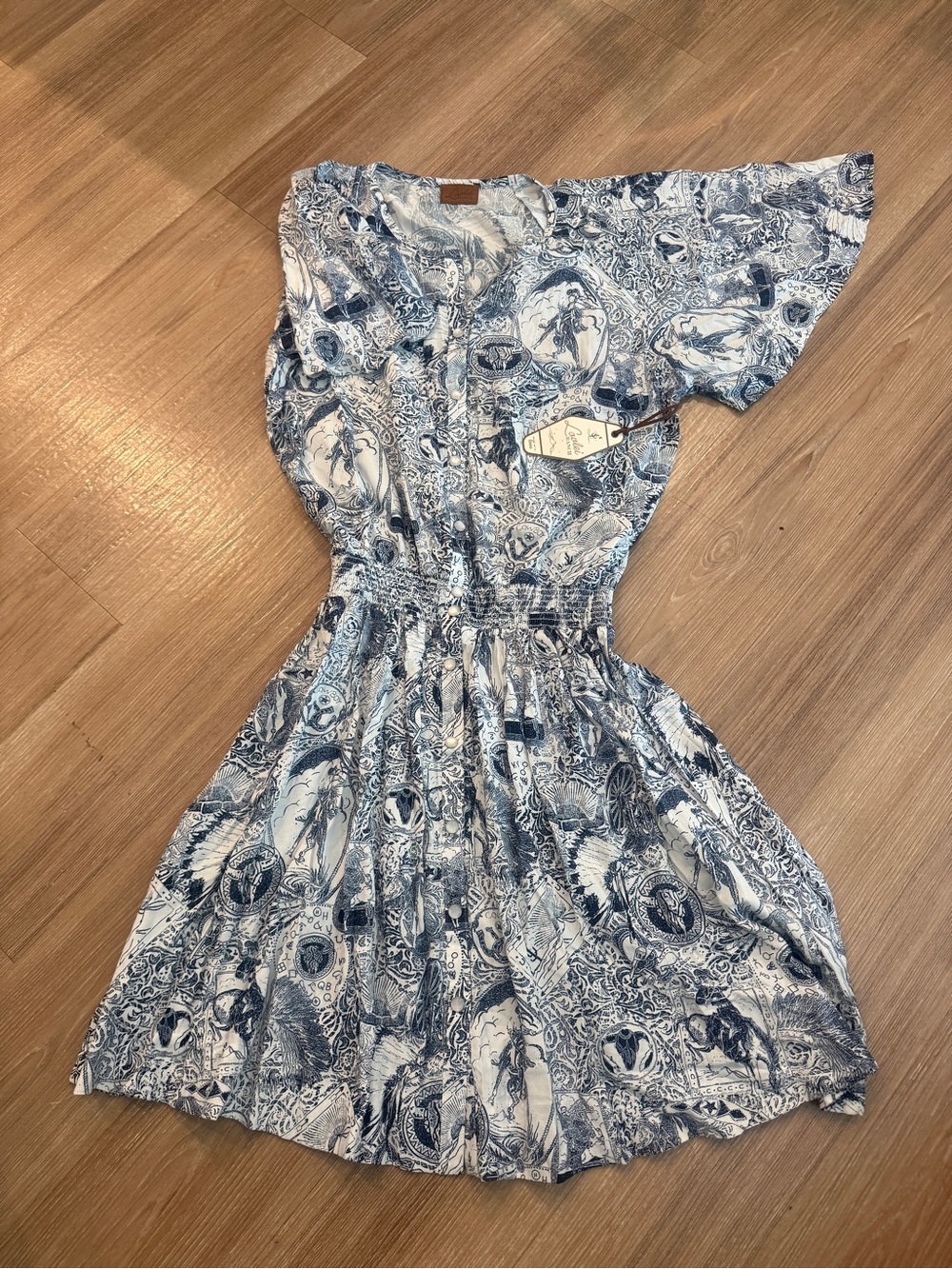 Western print pearl snap dress